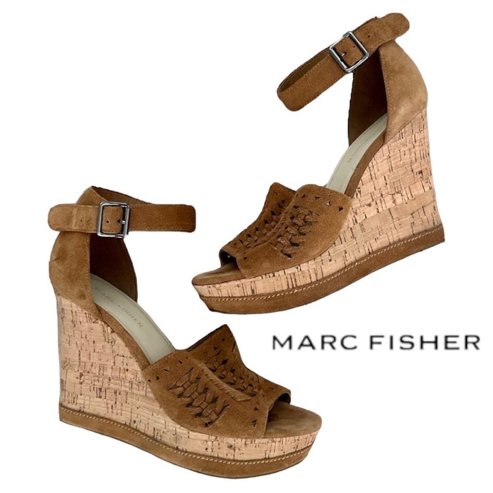 Mark Fisher Woven Brown Suede Leather Wedges Womenโs 8.5